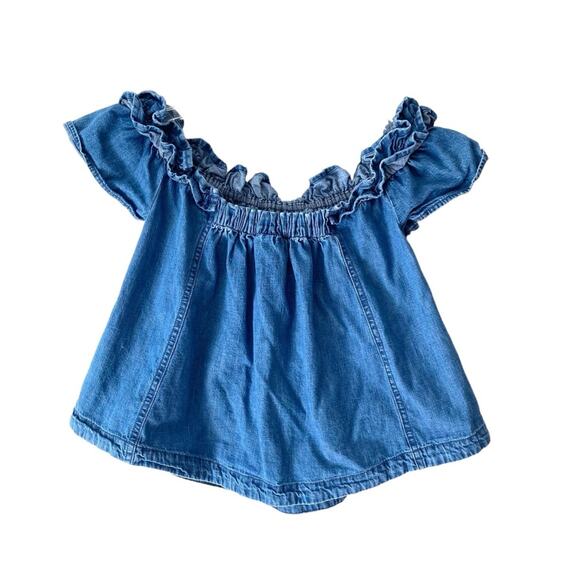 Free People Maxine Off Shoulder Cotton Denim Jean Top size XS - Picture 5 of 9